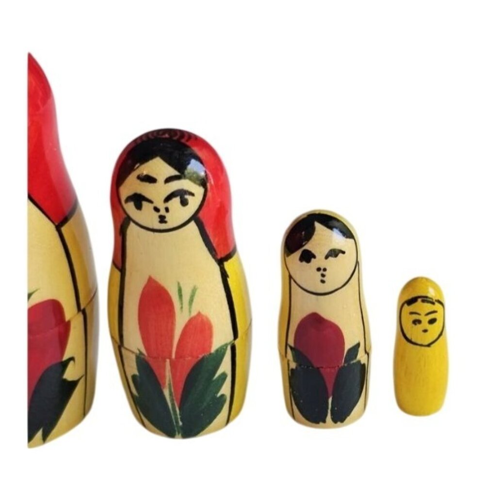 Russian Nesting Dolls Set of 7 Hand Painted Russia Floral Woman Aprx 6" - Picture 2 of 7